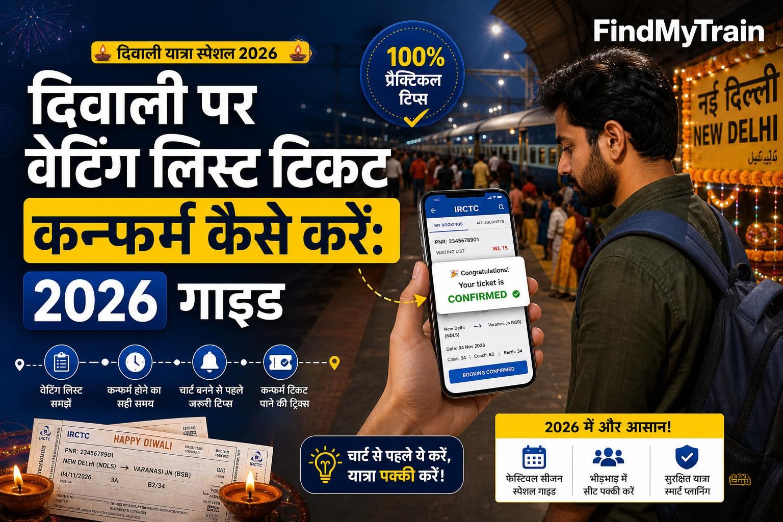 दिवाली पर वेटिंग लिस्ट टिकट कन्फर्म कैसे करें: 2026 गाइड