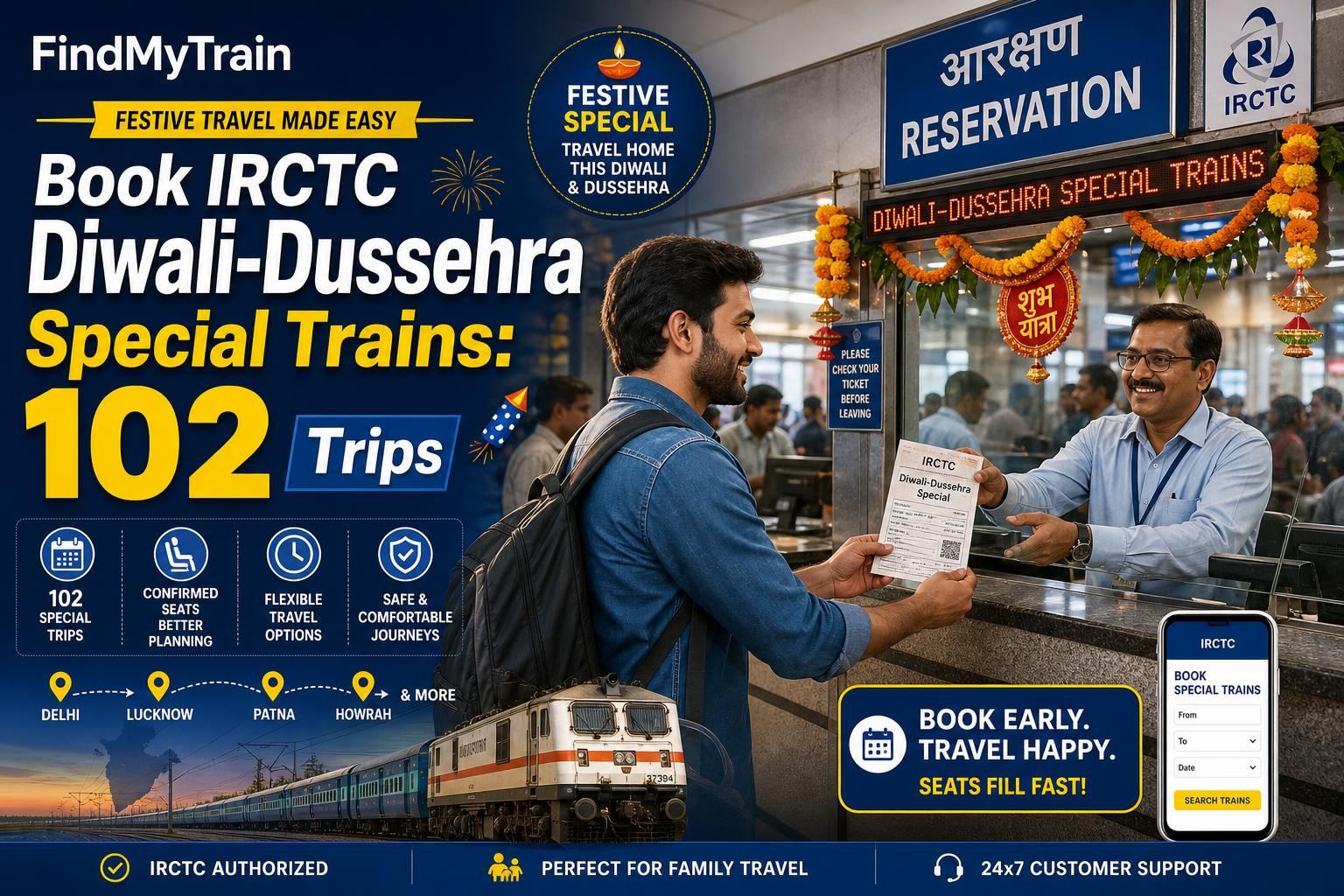 Book IRCTC Diwali-Dussehra Special Trains: 102 Trips