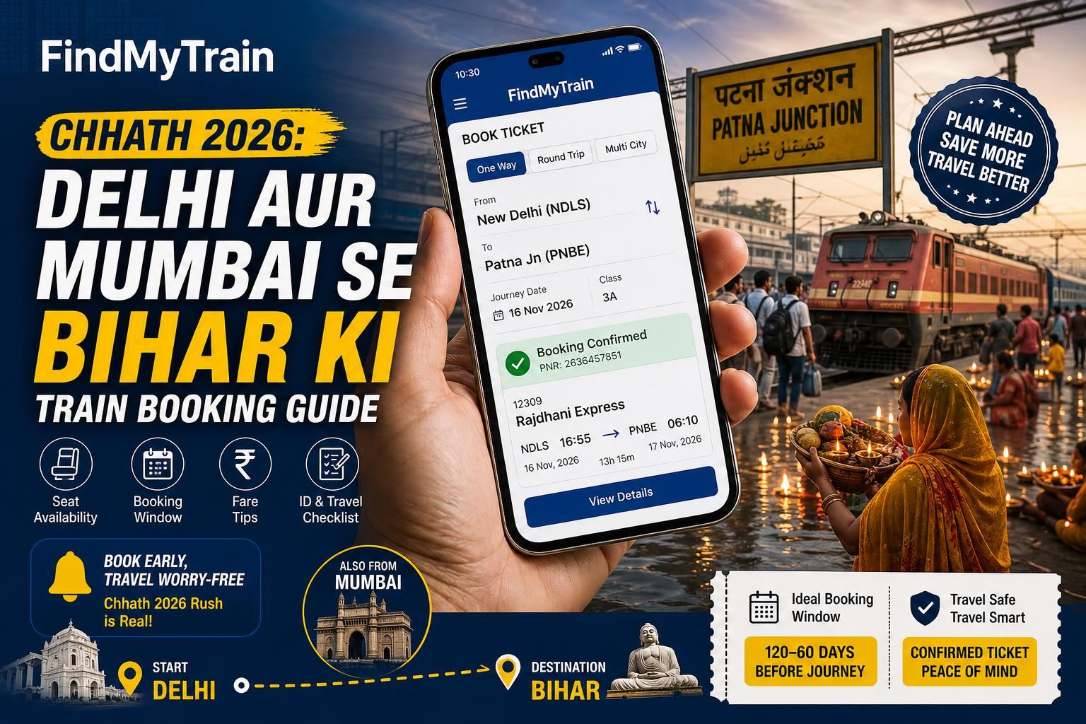 Chhath 2026: Delhi aur Mumbai se Bihar ki Train Booking Guide