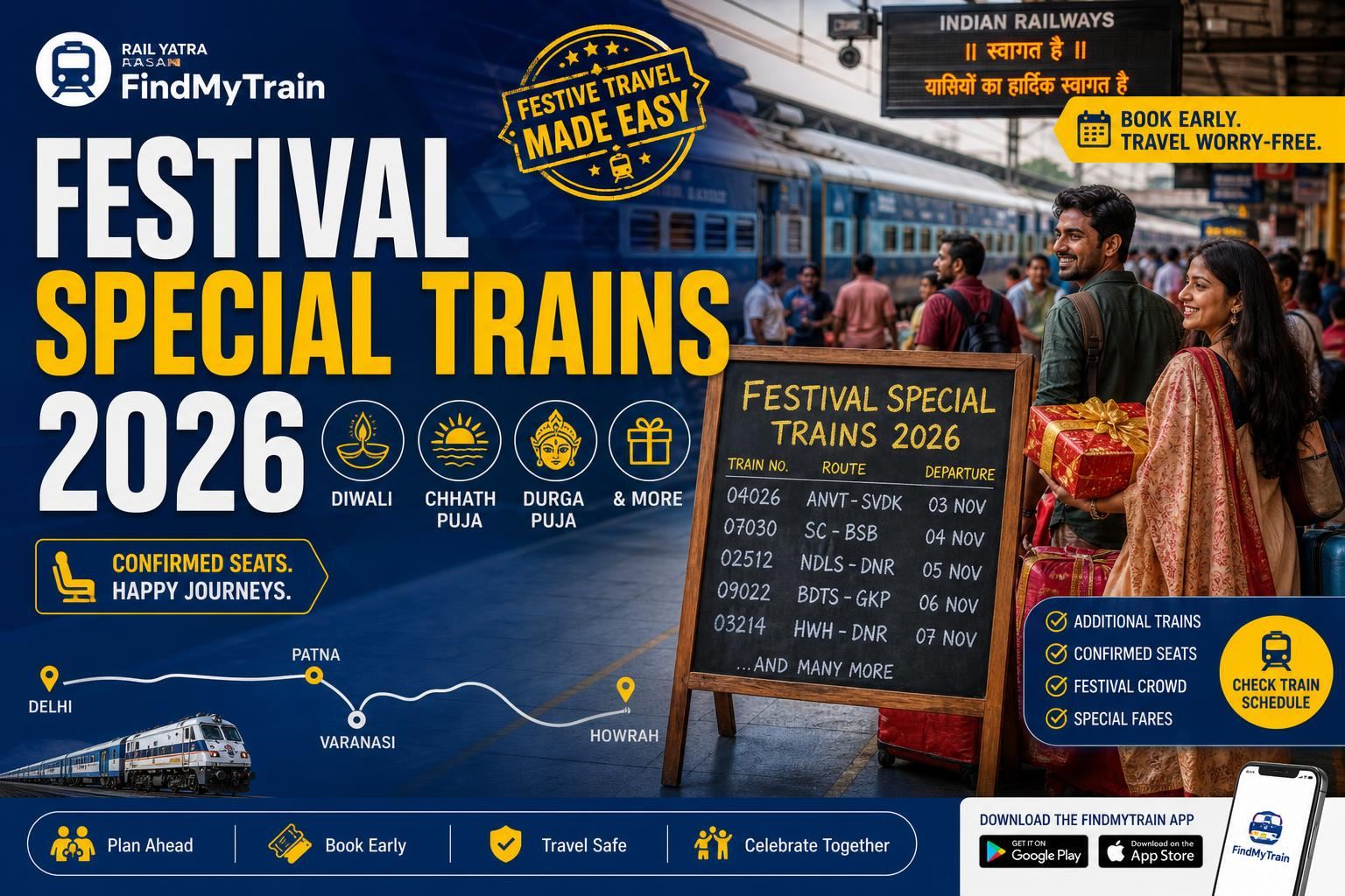 Festival Special Trains 2026: Diwali, Chhath, Durga Puja & More