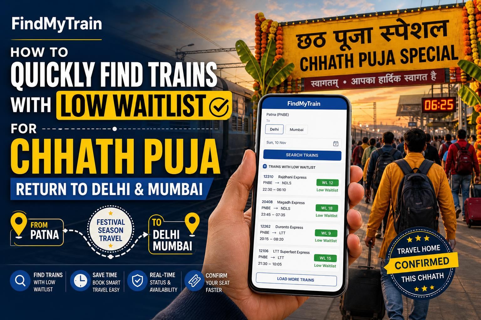 How to Quickly Find Trains with Low Waitlist for Chhath Puja Return to Delhi & Mumbai