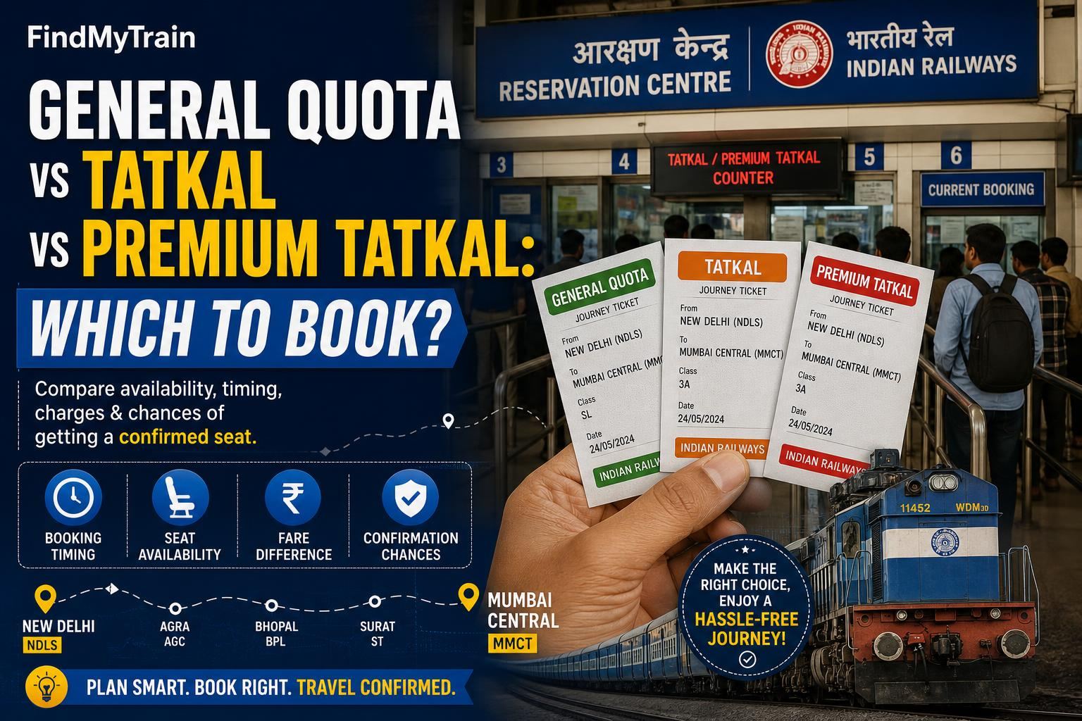 General Quota vs Tatkal vs Premium Tatkal: Which to Book?