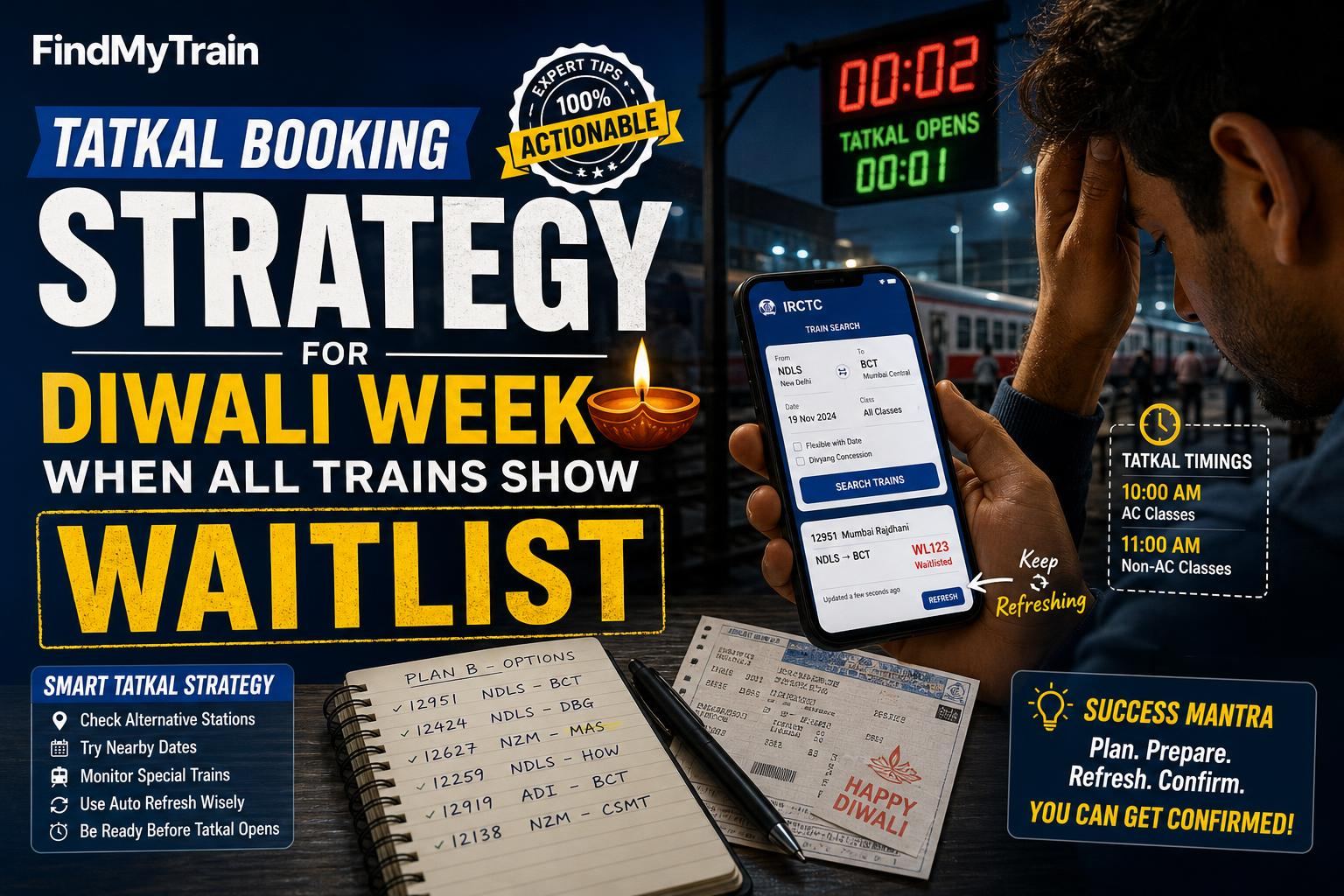 Tatkal Booking Strategy for Diwali Week When All Trains Show Waitlist